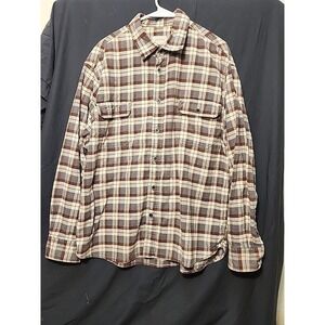 Jachs Mens Flannel Shirt Button Down Cotton Brown Gray Large‎